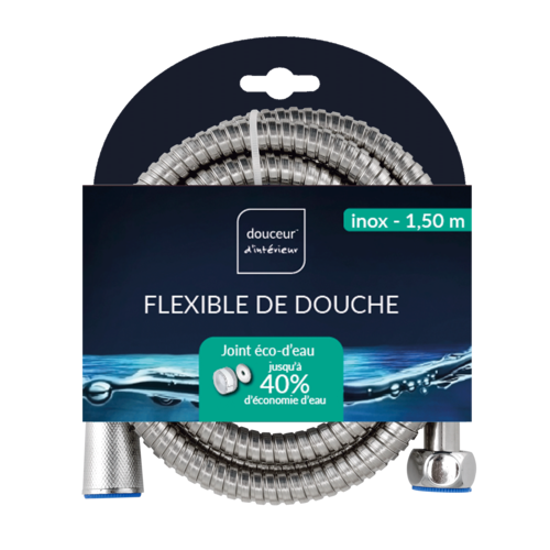 Shower head hose metal chrome 1.5 metres water-saving