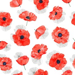 Toile cirée 4062-01 Poppies Rouge Blanc