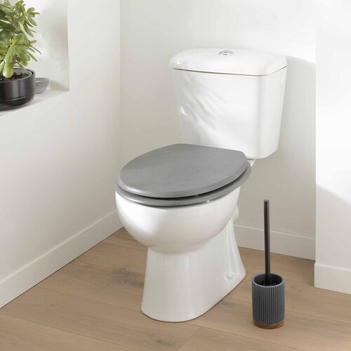 Toilet seat-WC seat MDF Wood effect Grey including metallic hinges