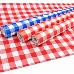 Tafelpapier op rol Damast 120cmx8m Mix kleur Ruit - Rood en Blauw