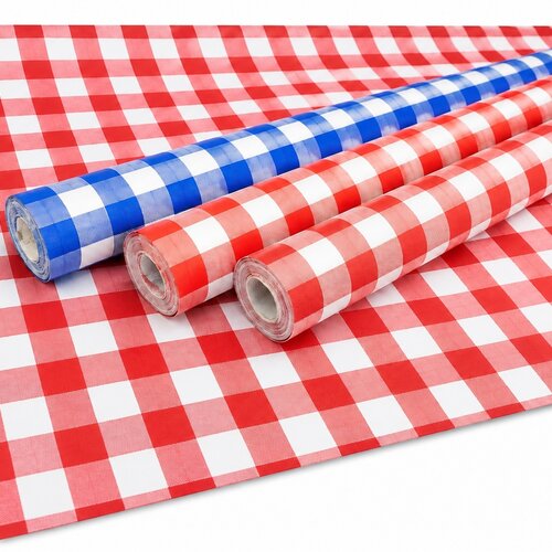 Papier de table en rouleau Damast 120 cm x 8 m, mélange de couleurs : carreaux rouges (13) et bleus (12)