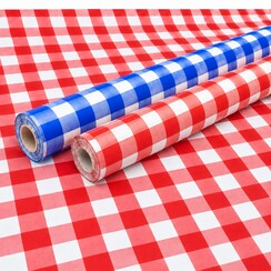 Tafelpapier op rol Damast 120cmx8m Mix kleur Ruit - Rood en Blauw