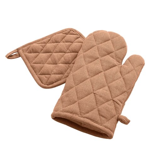 Wicotex Oven glove 30x18cm plus pot holder 19x19cm, taupe. Available in packs of 6