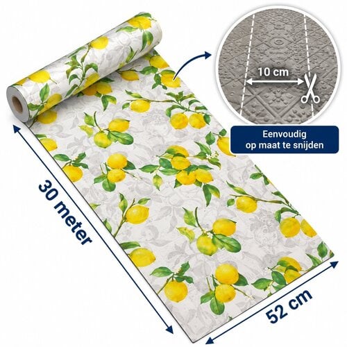 Tapis de cuisine en rouleau 52cm x 30 mètres Citrons – Antidérapant