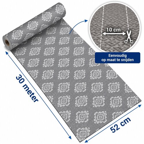 Tapis de cuisine en rouleau 52cm x 30m Lorea Gris – Antidérapant