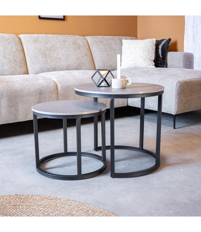 Paige Table Basse Industrielle Marbre Gris