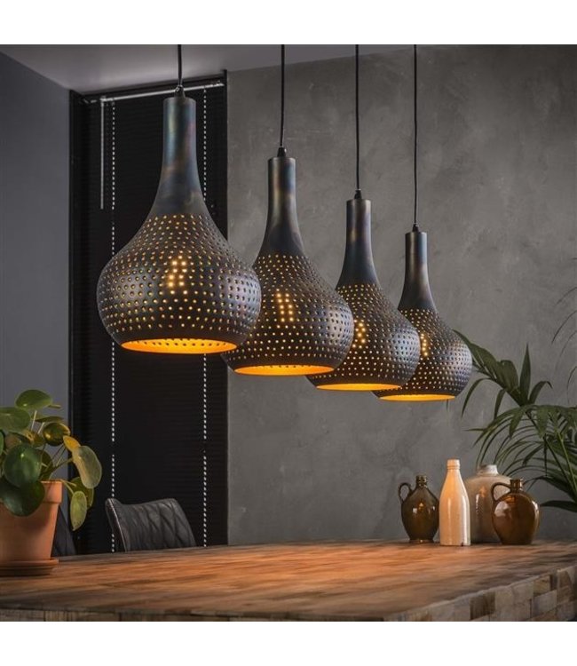 Hanglamp industrieel kegel Aya 4 lichts zwart bruin