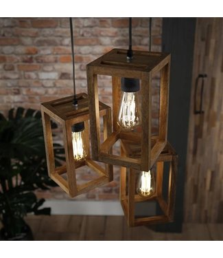 Oliver Suspension Industrielle 3 Lampes Bois