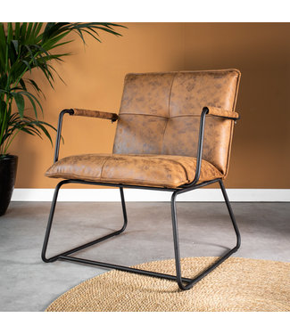 Industriële fauteuil Hailey cognac ecoleder