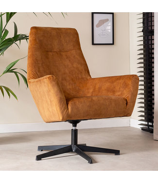 Industriële draaibare fauteuil Casper okergeel velvet