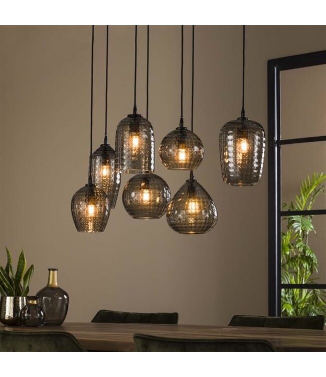 Dimehouse Lampe suspendue industrielle Gaby 7 lumières en verre