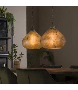 Lampe suspension industrielle Bellamy 2-lumières vieil argent