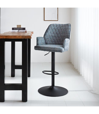 Tabouret de bar Novan chenille bleu