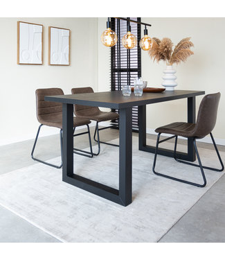 Dimehouse Lenzo Table de salle à manger noir 160x80 Pieds en U noir