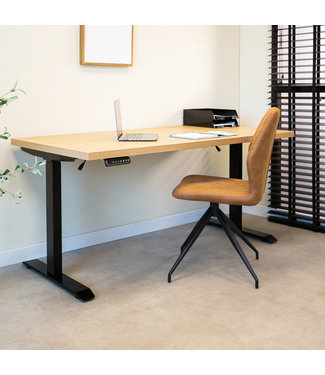 Bureau assis-debout réglable Mason chêne rustique avec base noire 160 cm