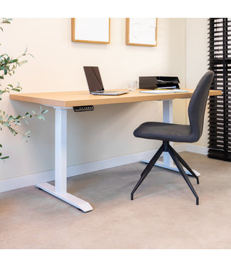 Bureau assis-debout réglable Mason chêne rustique avec base blanche 160 cm