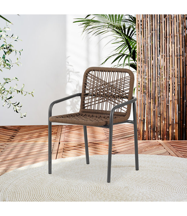 Chaise de jardin avec accoudoirs Nila corde brune
