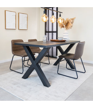 Lenzo Table salle à manger 190x100 noire pieds en X