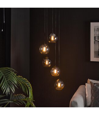 Henriette Suspension verre rond étagé 5-lumières