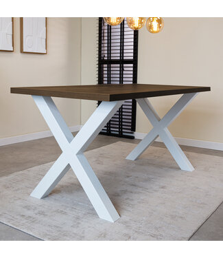 Dimehouse Table de salle à manger Lenzo noyer 150x80 x-leg blanc