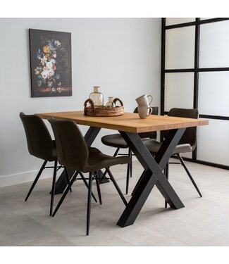 Table de salle à manger Rover chêne 160x90 pied en X noir