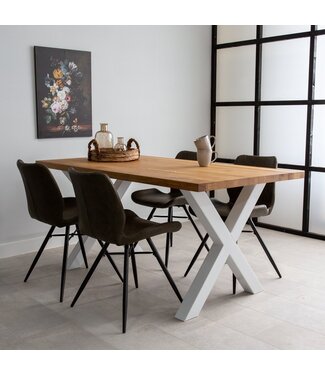 Table de salle à manger Rover chêne 180x90 pied en X blanc