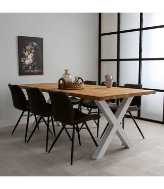 Table de salle à manger Rover chêne 220x100 pied en X blanc