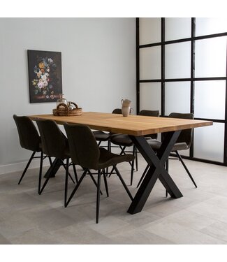 Table de salle à manger Rover chêne 220x100 pied en X noir