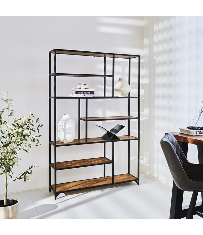 Étagère bibliothèque d'angle style industriel 6 étagères dim. 34L x 34l x  166H cm métal noir MDF aspect bois