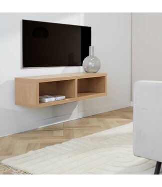 Zwevend tv-meubel met open vakken Bernie rustiek eiken 125x30x35 cm