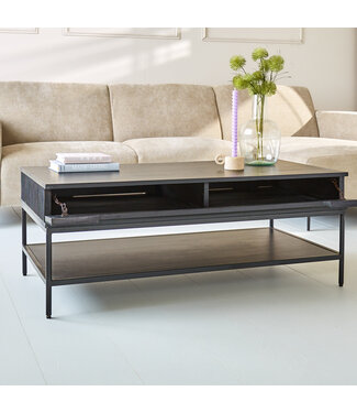 Table basse avec étagère Jonas bois de manguier 120x60 cm noir