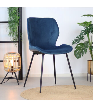 Set van 4 velvet eetkamerstoelen Shawn blauw