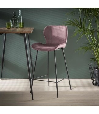 Lot de 4 Tabouret De Bar Industriel SHAWN Velours Rose