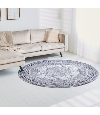 Rond vloerkleed Jackie Ø200 cm blauw beige bloemen