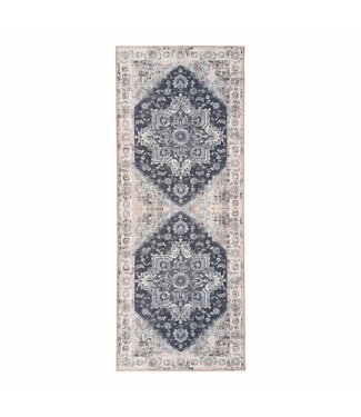 Tapis de course Jackie 80x200 cm bleu beige à fleurs