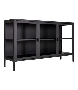 Dressoir Thorn zwart metaal glas 3-deurs