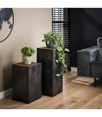 Crosby Table d'appoint industrielle carré bois métal 50x30 cm