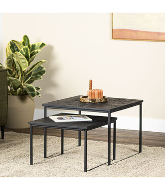 Set de 2 tables basses Menthe noir recyclé teck