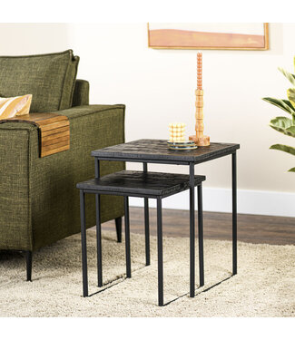 Set de 2 tables d'appoint Menthe noir recyclé teck