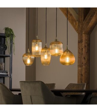 Hanglamp Ella glas amber rond 5-lichts