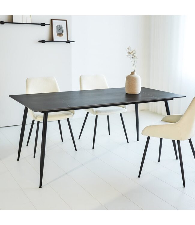 Eettafel Jules 170x90 cm marmerlook zwart