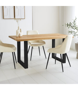 Table de salle à manger Milas chêne 160x90 cm piétement en U noir