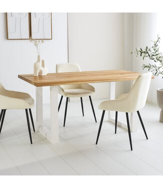 Table de salle à manger Milas chêne 160x90 cm piétement en U blanc