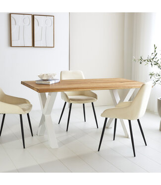 Table de salle à manger Milas chêne 160x90 cm piétement en X blanc