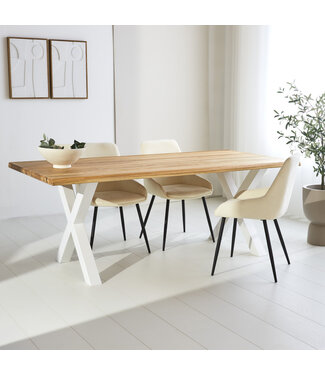 Table de salle à manger Milas chêne 180x90 cm piètement en X blanc