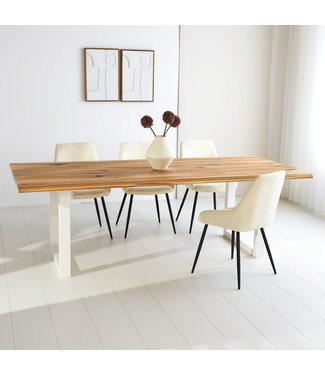 Table de salle à manger Milas chêne 220x110 cm piètement en U blanc