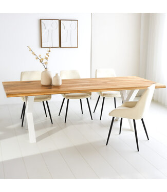 Eettafel Milas eikenhout 220x110 cm X-poot wit