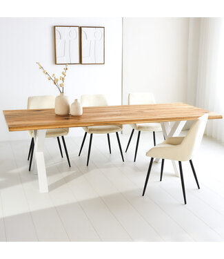 Table de salle à manger Milas chêne 240x110 cm piètement en X blanc