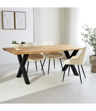 Table de salle à manger Milas chêne 180x90 cm piètement en X noir