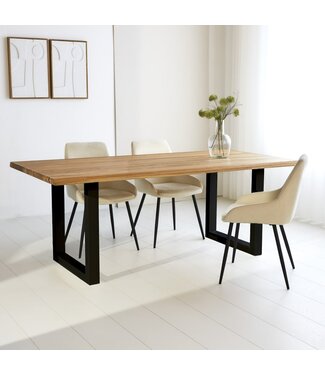 Table de salle à manger Milas chêne 180x90 cm piètement en U noir